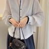 Women's Striped Shirt Ladies' Round Neck Lantern Long Sleeved Blouse Autumn New Version Korean Style Loose Versatile Casual Top