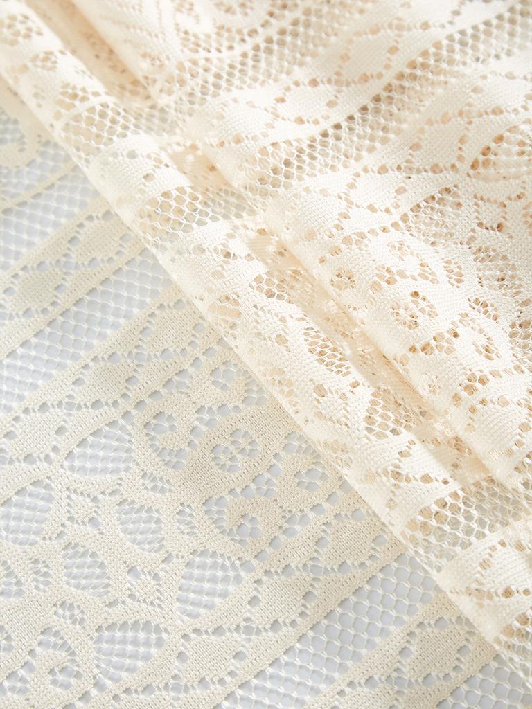 1PC Beige Lace Small Square with Tassel Curtains, Living Room Bedroom Door Curtains, Windows, Holiday Party Decorations