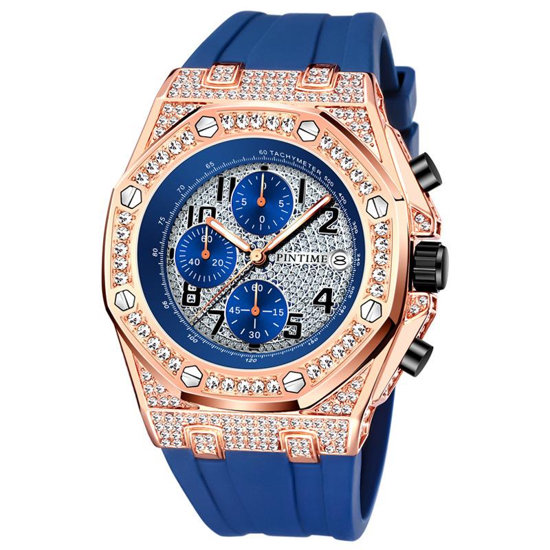 Non-mechanical Watch Retro Personality Diamond-encrusted Large Dial Timing Function Luminous Quartz Watch