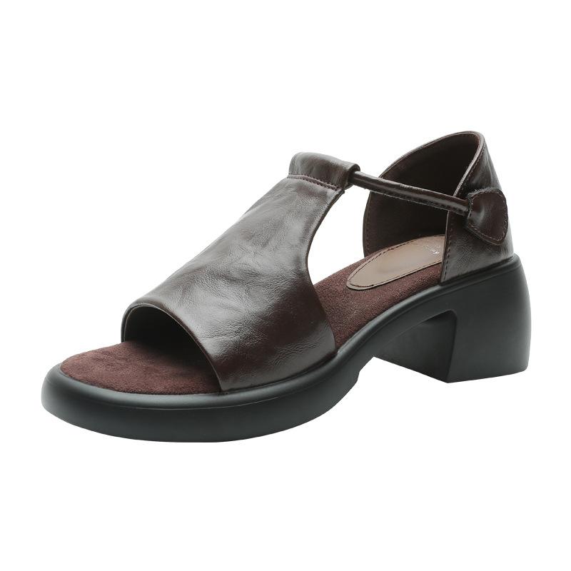 Spot!~~ Retro thick high-heeled open-toed sandals women's summer 2025 new small outer wear with skirt cool slippers