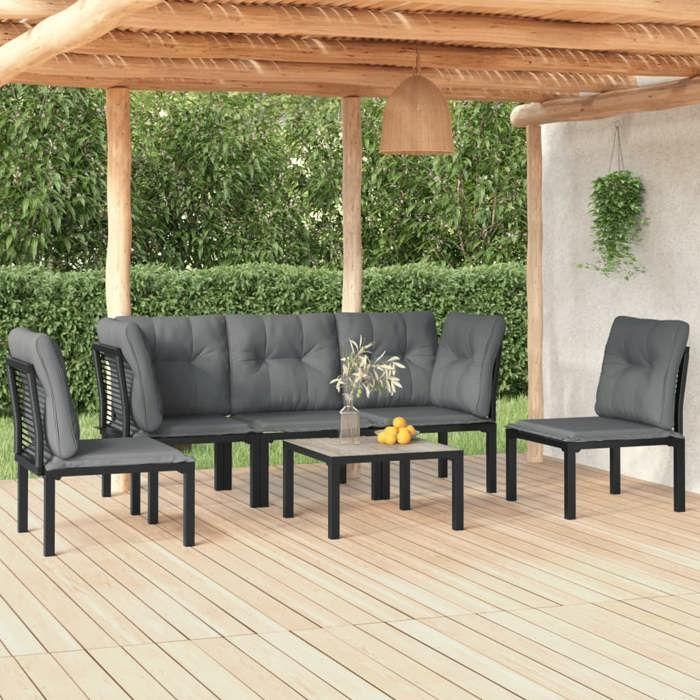 VidaXL Salon de Jardin 6 pcs, Ensemble de Meubles de Terrasse, Mobilier d'Extérieur, Chaise de Patio, Moderne, Noir et Gris 3187737