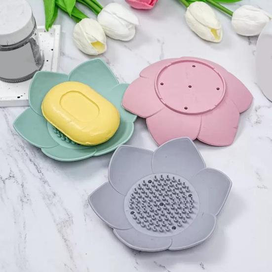 Silicone Soap Dish Lotus Shape Soap Holder with Drainage Holes Non-Slip Soap Holder