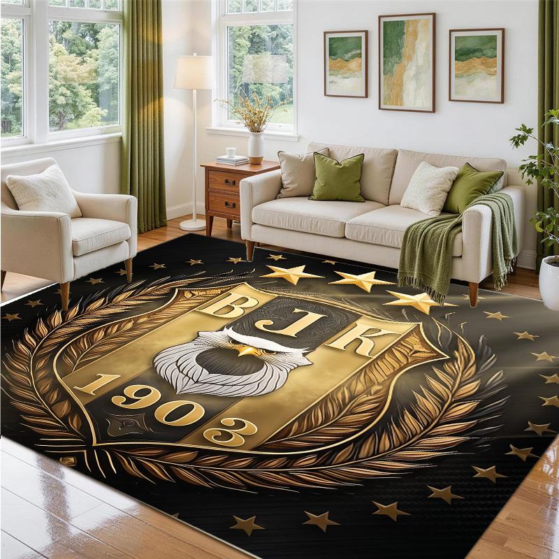 Beşiktaş FC Design Crystal Velvet Rug Soft Decorative Mat for Bedroom Entrance