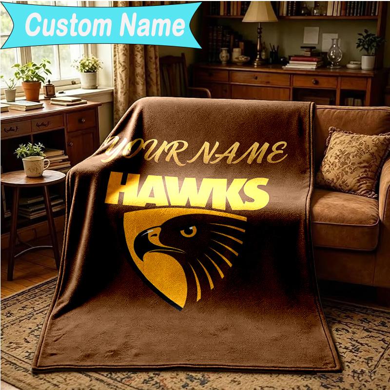 1PC Custom Name Blanket Hawks Team Spirit Flannel Blankets Patterns Throw Blanket All-Season Soft Gift for Couch, Bed, Camping, Birthday Gifts