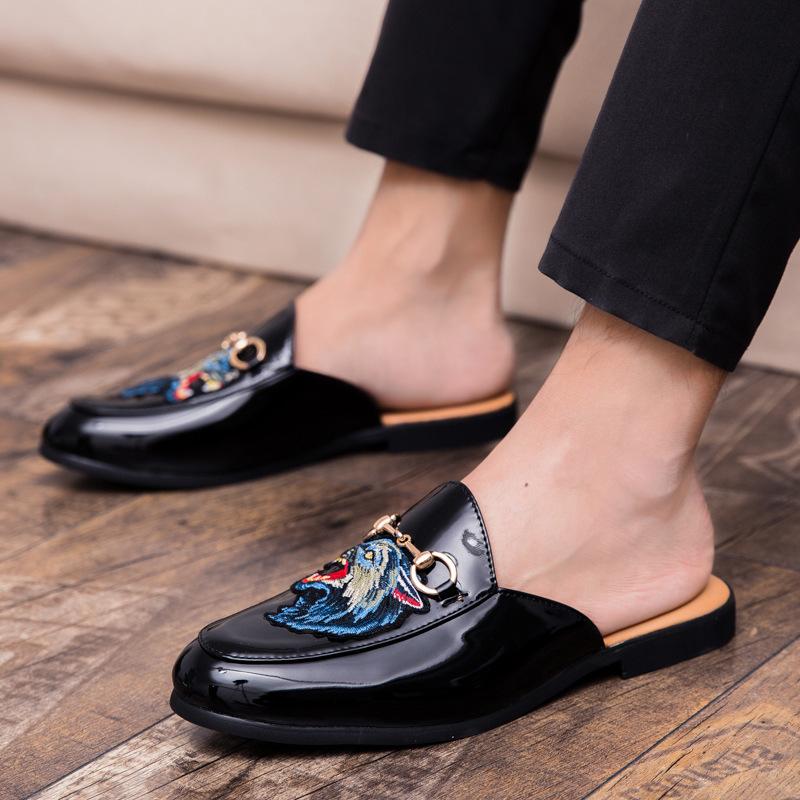 Half Slippers Summer No Heel Lazy Couple Slippers Horse Buckle Bean Shoe Leather Slippers