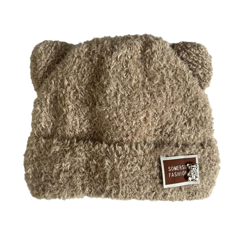 

1 шт. Модные милые повседневные шапки-ушанки с медвежьими ушками, противохолодные, утолщенные, вязаные, теплые, плюшевые