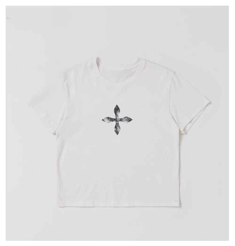 Retro Wildflower Black & White Faded Cotton Tee S