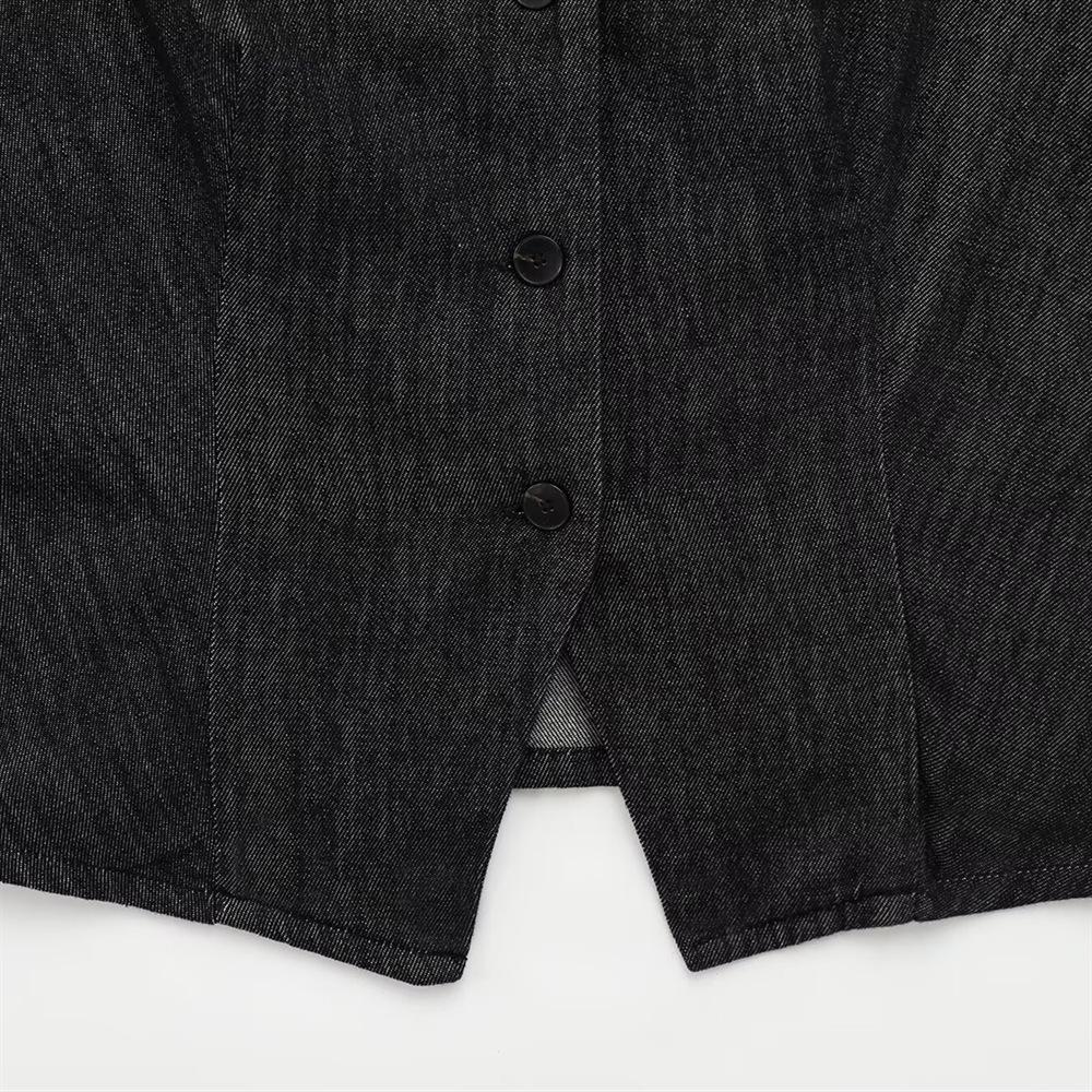 Spring 2025 Women's Denim Sleeveless Vest & High-Waisted Midi Skirt Set