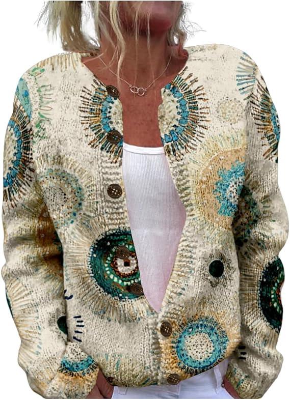 Round Neck Printed Cardigan Sweater HS11-921