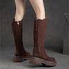 Johnature Retro High Boots Genuine Leather Fashion Side Zipper Knight Boots Thick Soled Women's Shoes