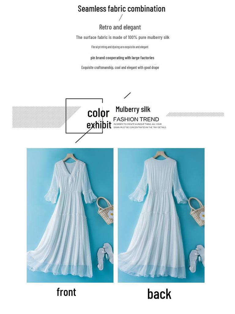 Women's Medium-Length Mulberry Silk Dress, 2022 Spring Collection