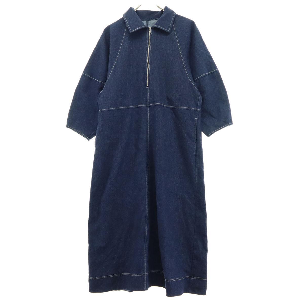 

LE CERCLE от rope Рукав три четверти Полузастежка-молния Длинное платье Джинсовый синий Женский Б/у