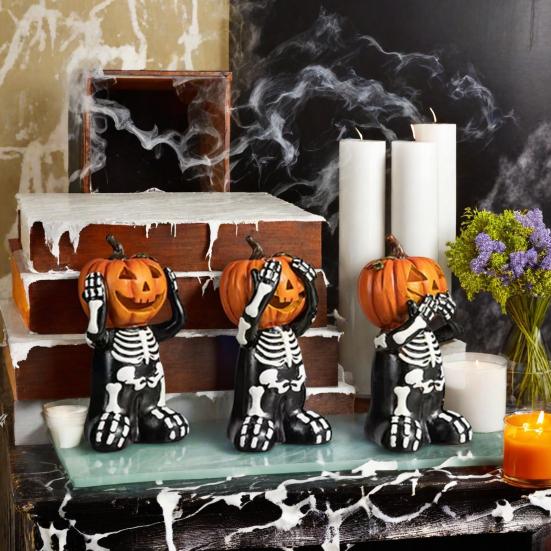 Halloween Decoration Skeleton Pumpkin Shape Statues Resin Gothic Decor Home Party Festival Skull Figurine