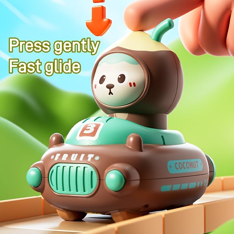 Kids'Toy 18Month Cartoon Fruit Doll Press Toy Car,4pcs Activity Toy Car Set Hand Eye Coordination, Durable Material, Indoor And Outdoor Toy Car.