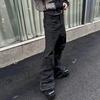 RO style American dark tide brand hand-brushed wax coating elastic micro-pull jeans bootcut floor mopping men's pants