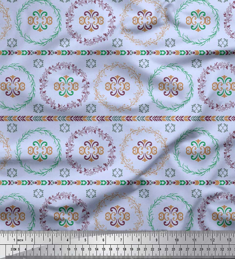 

Тканина Soimoi Black, Японія, креп-атлас, дамаск і вінок, етнічний принт, метр 42 дюйма 42 Inch Wide - Poly Crepe синій