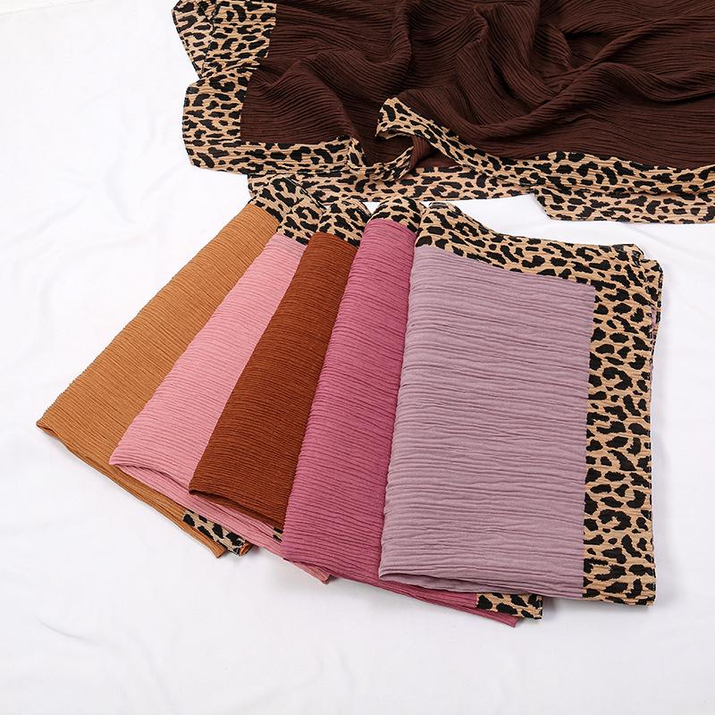 Winter Plain Solid Wrinkle Sexy Leopard Chain Viscose Shawl Scarf High Quality Wrap Pashmina Stole Bufanda Muslim Hijab 180*70Cm