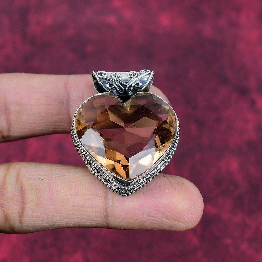 Morganite Pendant, Handmade Gemstone 925 Solid Sterling Silver Pendant Antique Jewelry, For Engagement Gift