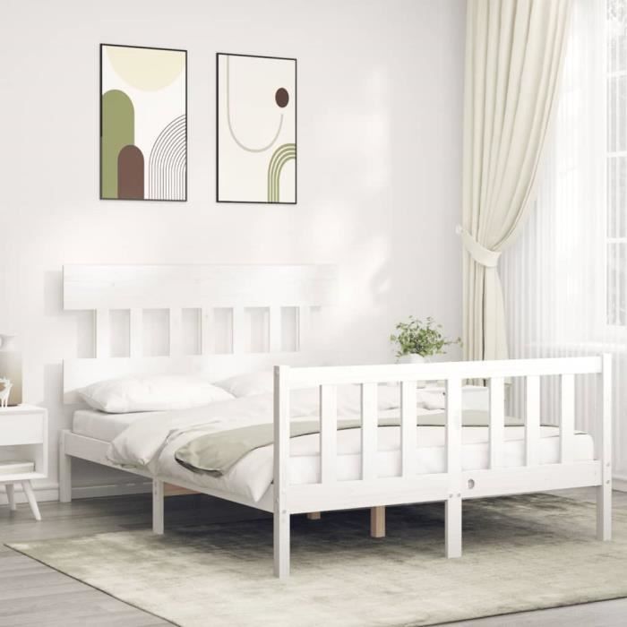 VidaXL Bed Frames with Headboard White Small Double Solid Wood 3193307