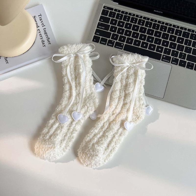 Coral fleece women's socks thickened warm love strap sleep socks autumn and winter home leisure cute medium tube socks