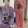 Women's Coral Fleece Cartoon Bear Pajama Set - Thick, Warm, Loose-Fit, Long Sleeve, Suitable for Outdoor Wear, Autumn/Winter Homewear