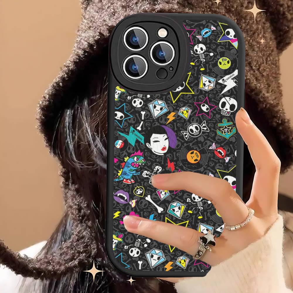 Character T-tokidoki Leather Phone Case For IPhone 16 16e 15 14 13 12 11 Pro Max Plus Mini Cover