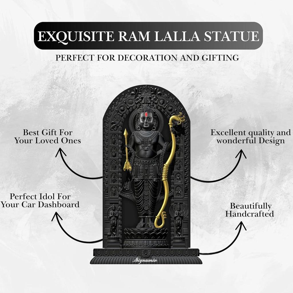Statua Murti di Ram Lalla ad Ayodhya per Cruscotto Auto, con Elegante Statuetta Nera di Dio per Auto e Accessori, Modello Ramlala Idol e Ram Murti Ayodhya