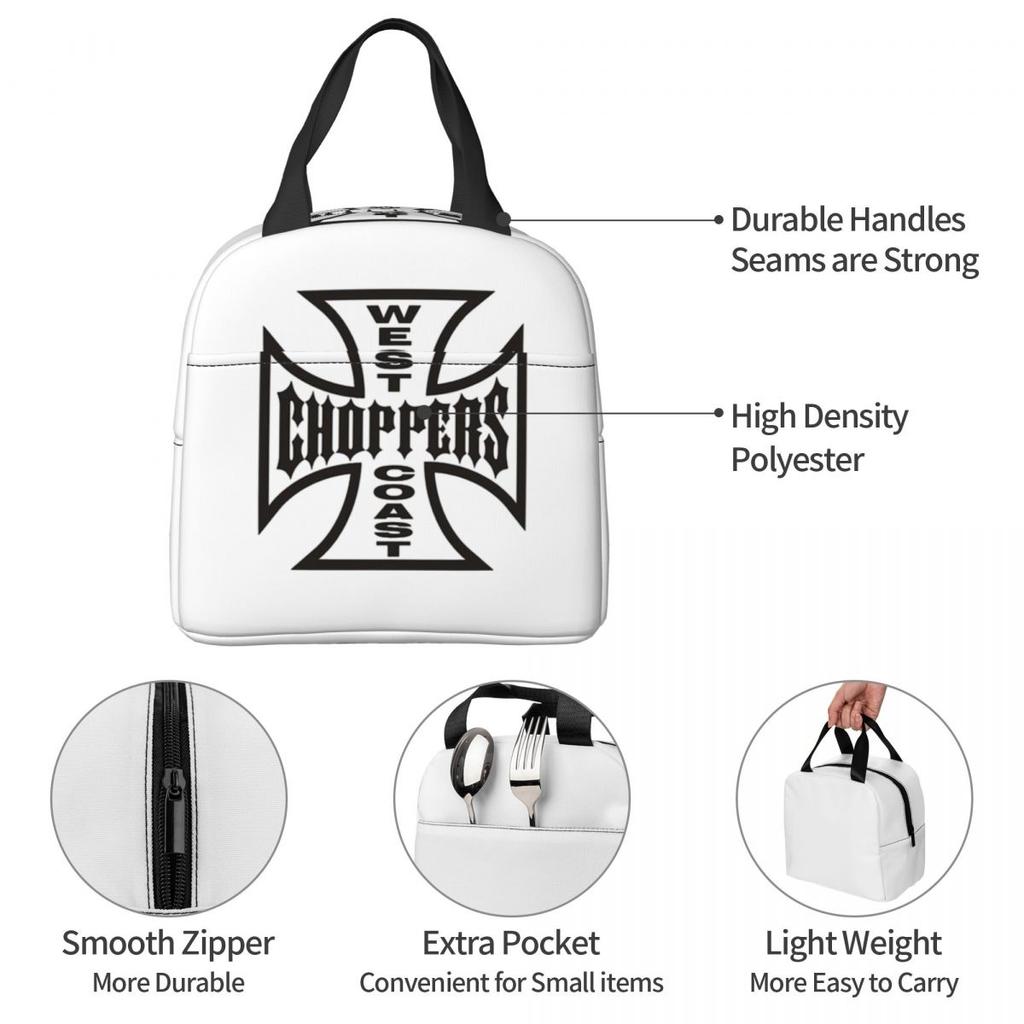 The West CHoPPerS CoaSt Motorcycles Factory Merch Insulated Lunch Bag for Women Portable Food Boxes Thermal Lunch Box Tote