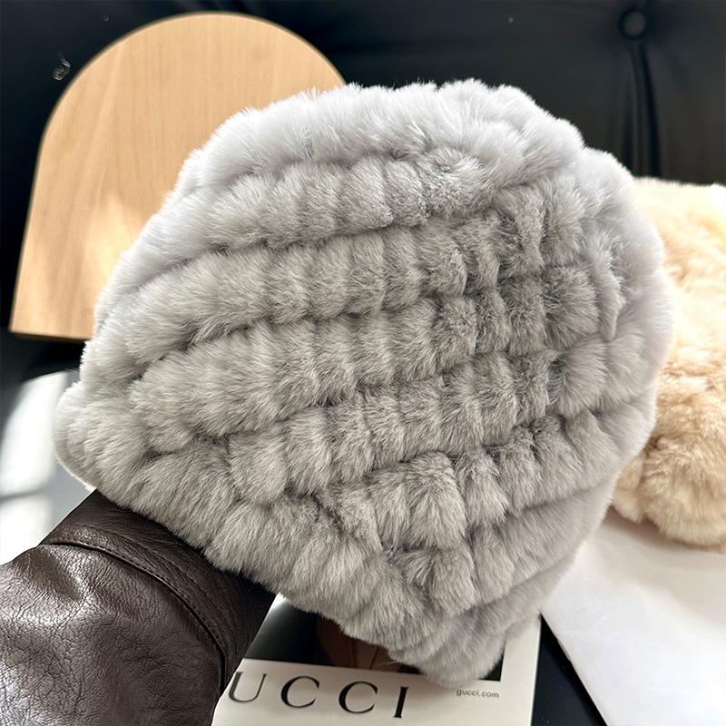 Căciulă din Păr de Iepure Rex Real pentru Femei, Căciulă Groasă din Păr, Blană, Caldă și cu Protecție pentru Urechi, Căciulă Tricotată Plușată, Toamnă și Iarnă, Căciulă Baotou