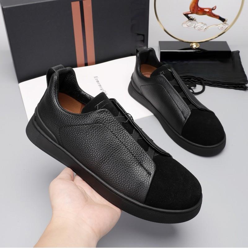 Mens Genuine Leather Slip-On Casual Sneakers Low-Cut Breathable Lightweight Comfortable Everyday Shoes