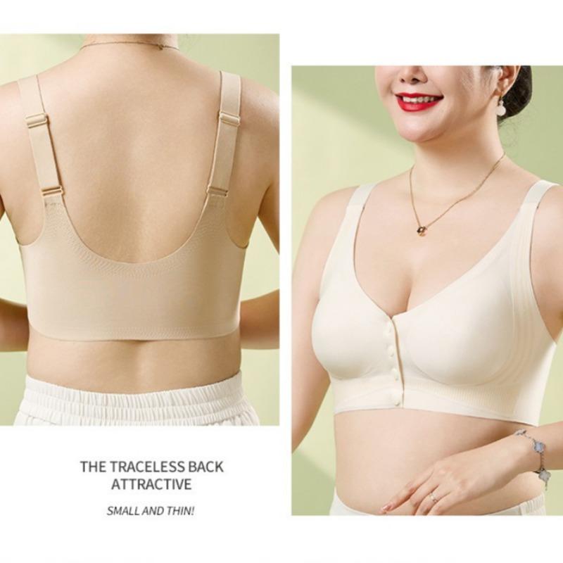 Seamless Front Buckle Bra for Women with Strong Support No Cup Movement No Steel Ring Large Size Bra for Middle-aged and Elderly People