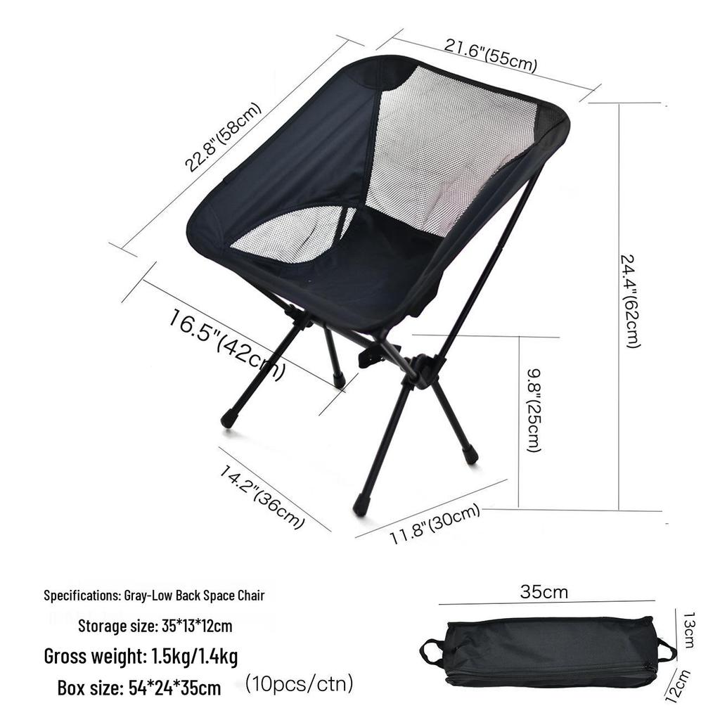 Cadeira Lunar Portátil Leve para Exterior com Encosto – Dobrável para Acampamento, Praia e Pesca