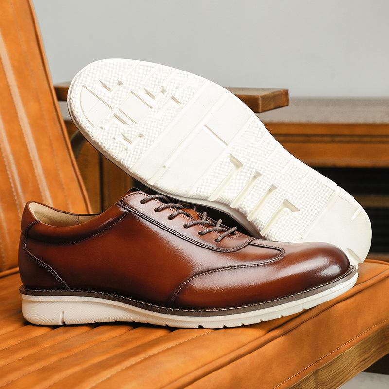 Men'S Casual Leather Shoes Lace-Up Men'S Shoes First Layer Cowhide Men'S Shoes Sewn Line Men'S Leather Shoes Gentleman Casual Shoes