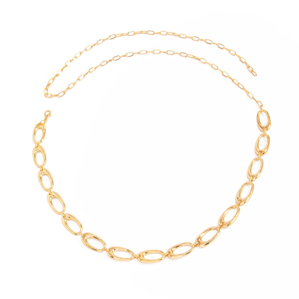 Fashion Metal Hollow Oval Splicing Waist Chain, Simple Geometric Chain Belt Body Chain