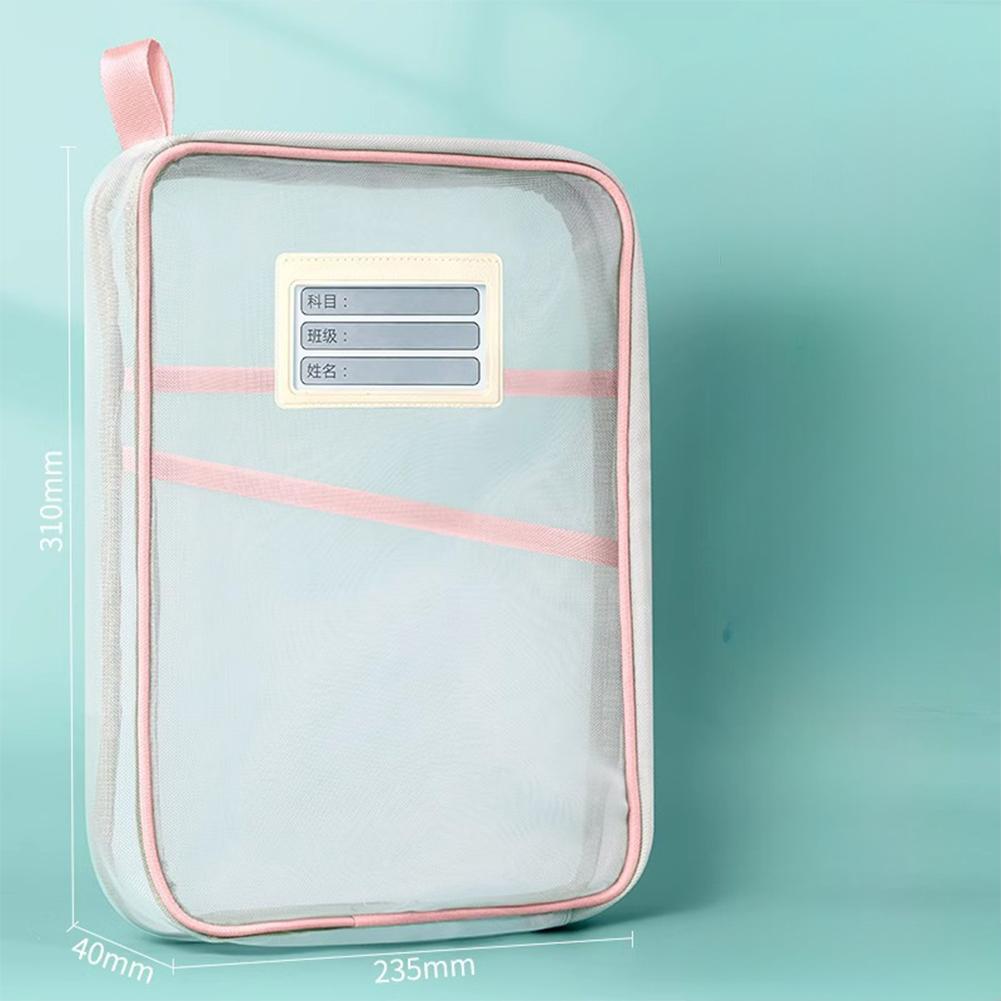 

A4 Stationery Storage Bag Double-layer Mesh Zipper Bag Large Capacity Organizer Folders School Office Supplies Stationary Bag розовый
