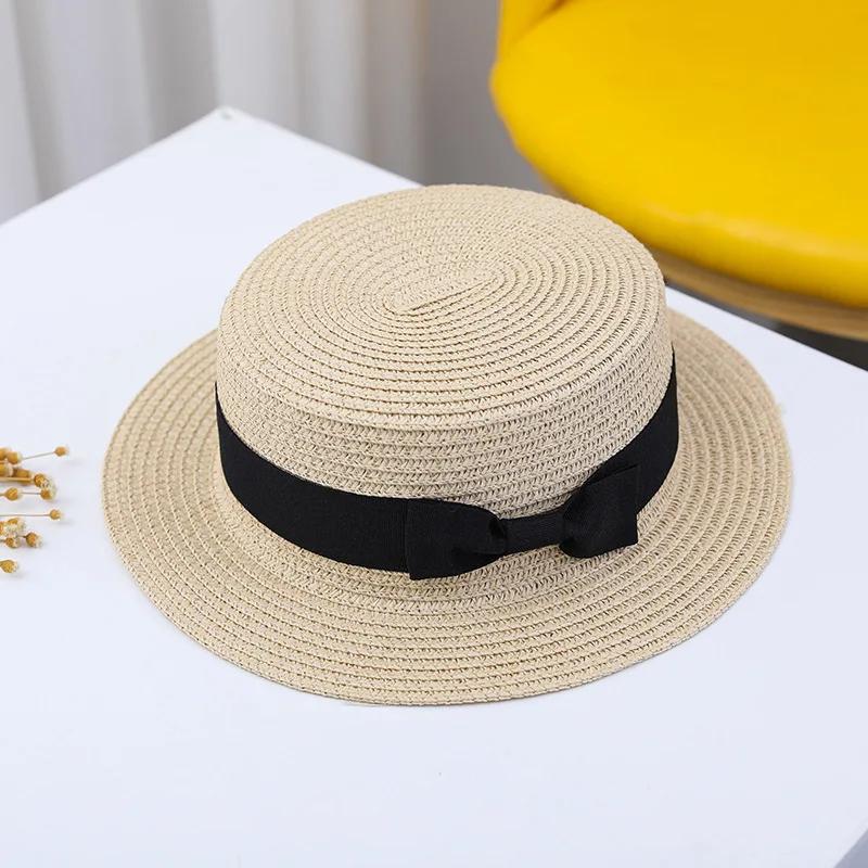 New Wide Brim Lady Classic Bowknot Straw Hats Outdoor Child Breathable Beach Hat Fashion Women Summer Sun Protection Panama Cap