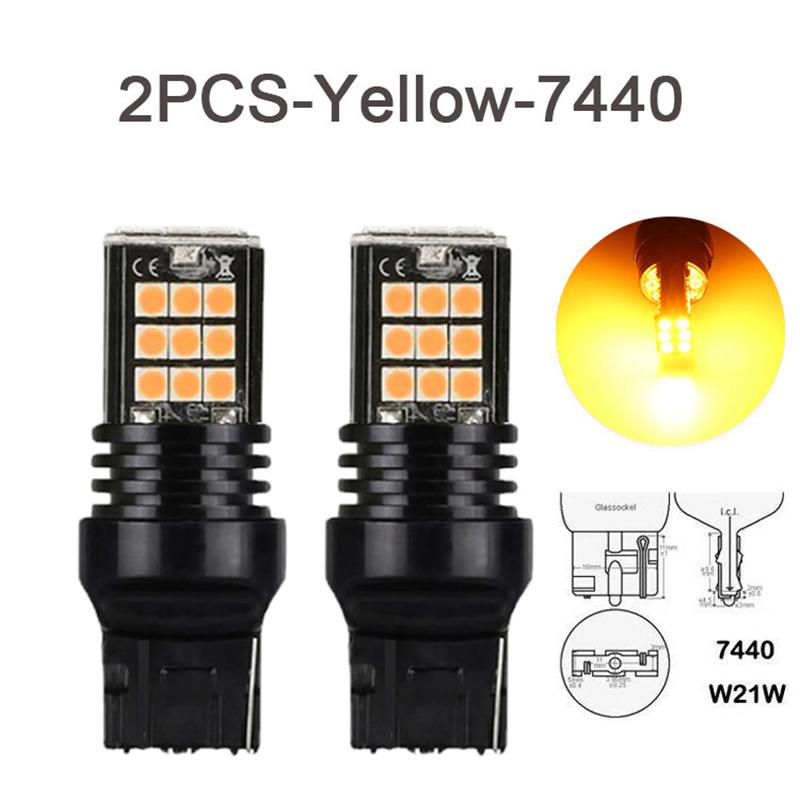 

2 шт. T20 7334 Светодиодная лампа стоп-сигнала и заднего хода, подходит для универсального автомобиля 7440 W21W W21/5W, янтарный красный свет 12 В