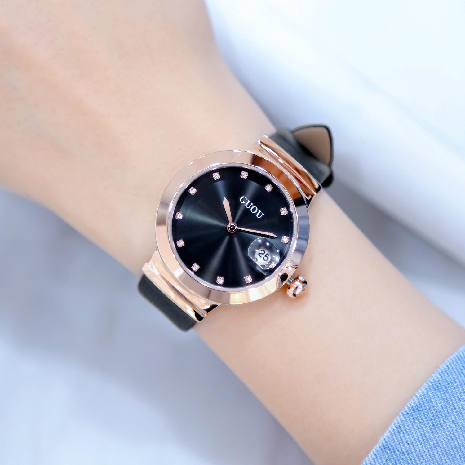 

Популярные часы, модные женские кварцевые часы, темпераментные женские поясные часы со стразами и простым календарем