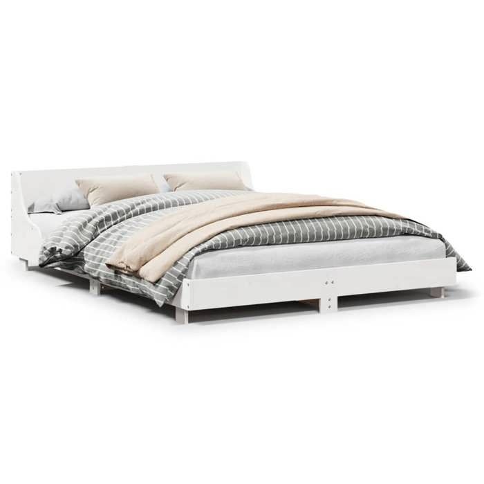 VidaXL Cadre de lit avec tête de lit blanc 150x200 cm bois pin massif, meuble de chambre, sommier, lit en bois, lit, lit 850726
