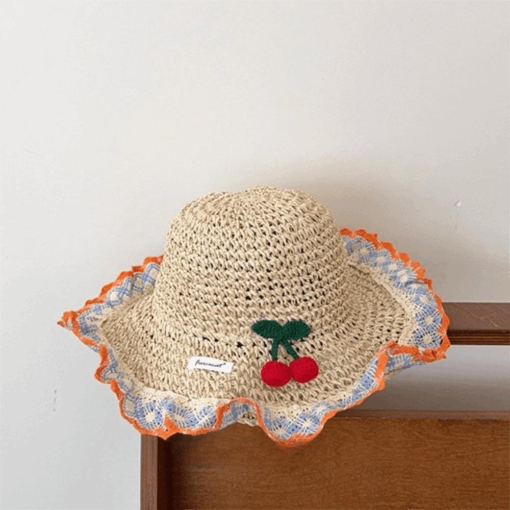 

Fashionable Large Brim Straw Hat Floral Tie Hollow out Sunshade Hat Ethnic Style Beach Holiday Hat Vacation помаранчевий