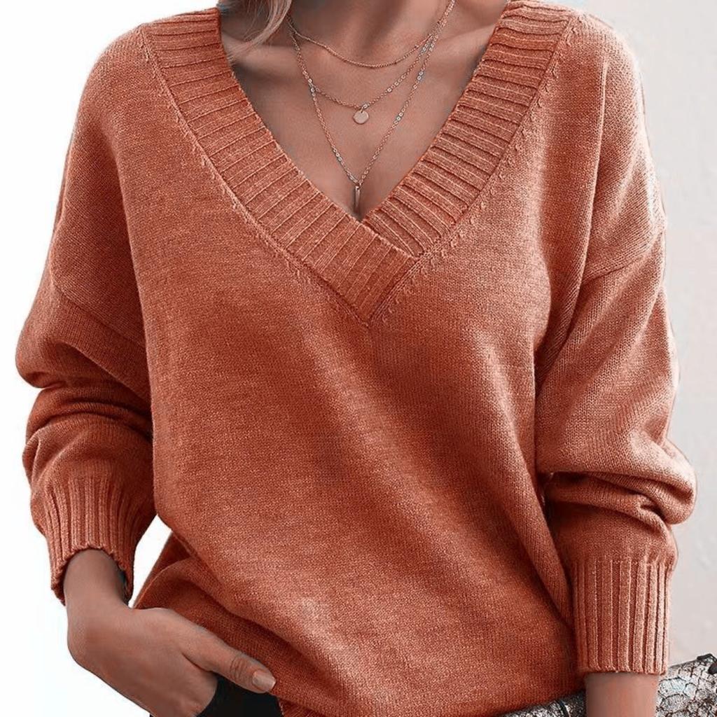 VAYLA New Simple Long Sleeve Pullover Knitted Sweater Women Casual Loose Red Sweaters V Neck Autumn Winter Clothes Bottoming Tops 5XL