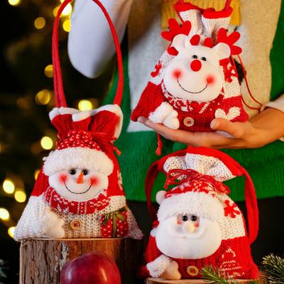 Sacola de doces de Natal Boneco de neve Papai Noel Rena Boneca Bolsa com cordão Porta-guloseimas de Natal Sacolas de lembrancinhas