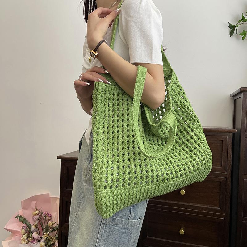 Lazy slack bag lady 2025 new spring and summer hollow knitted handbag shoulder large capacity tote bag