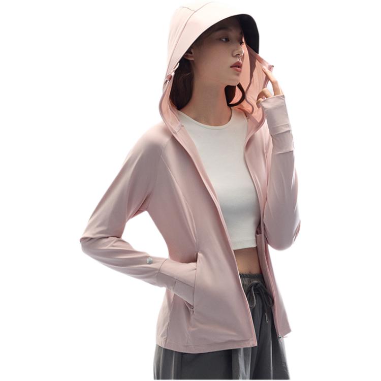 Anta Training Series Solid Color Zip-Up Hooded Comfortable Breathable Versatile Sun Protection Jacket Women jackets Cream-Yellow 962527703-3