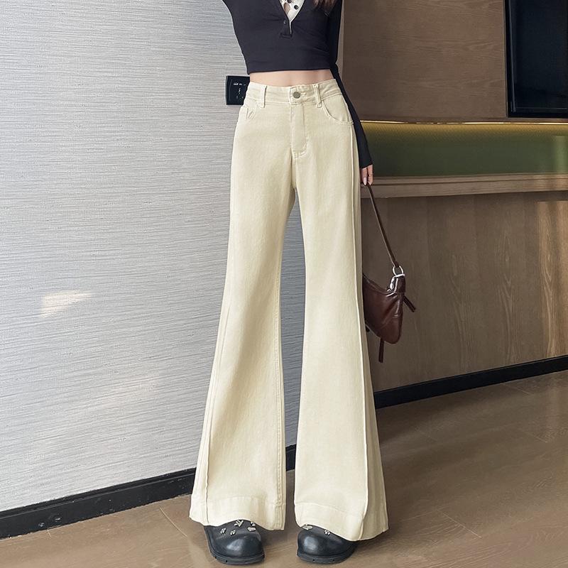 Apricot White Wide-Leg Patchwork Jeans for Women - Petite Bell Bottoms, Spring/Autumn Style XS