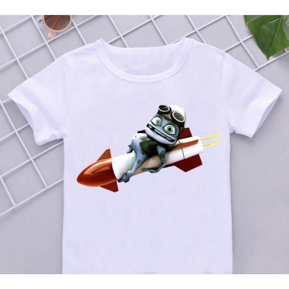 Camisetas Divertidas para Niños Nueva Camiseta de Dibujos Animados Anime Crazy Frog para Niños Camisetas Ropa Hip-Hop Blanca de Manga Corta Tops
