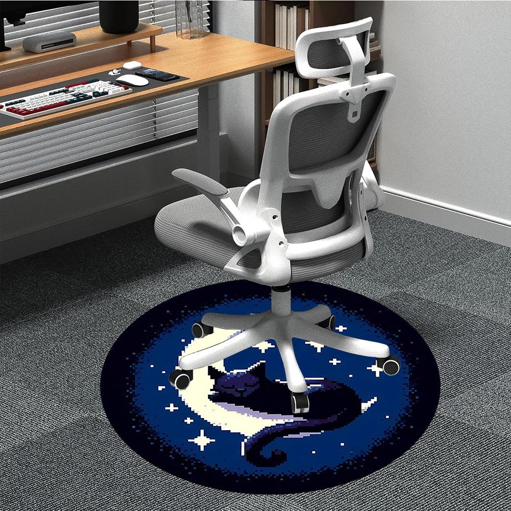1 Stück Mond Katze Büro Runder Teppich, Matte Geeignet Für Büro, Unter Bürostühlen Schlafzimmer Wohnzimmer Heimdekoration, Raumdeko