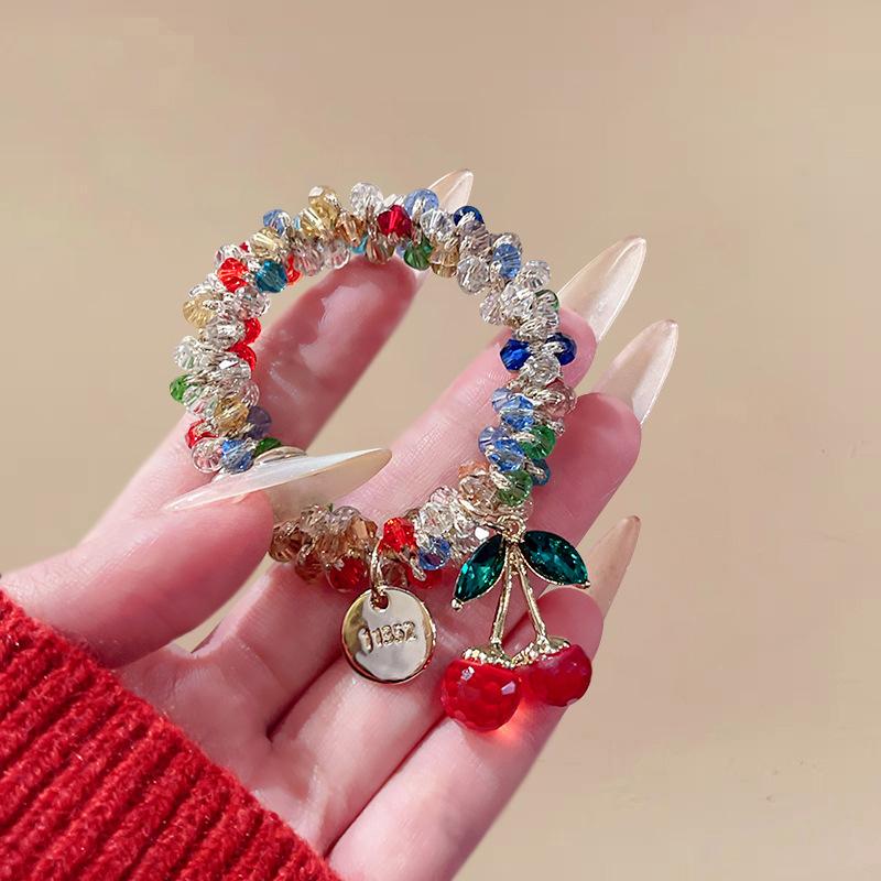 Fargerikt kirsebær elastisk hårbånd for kvinner jenter søt hårpynt scrunchie hårstrikk hårtilbehør