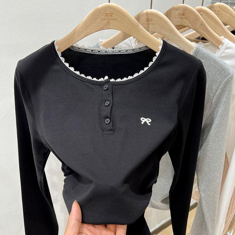 Kids Short Sleeve T-Shirt Summer Spring New Lace Bow Top For Girls Cotton Crew Neck