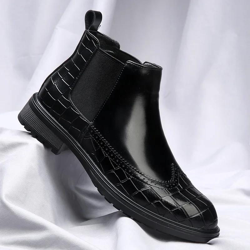 Fashion High Quality Men's Casual Chelsea Boots Luxury Brand Comfy Business Men Ankle Boots New Designer Soft Leather Mens Dress Shoes